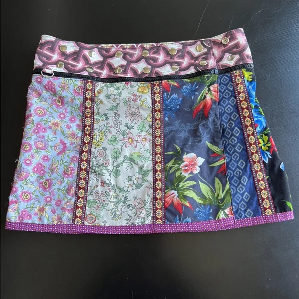 ZAND Amsterdam mini skirt reversible bright floral patchwork adjustable one size